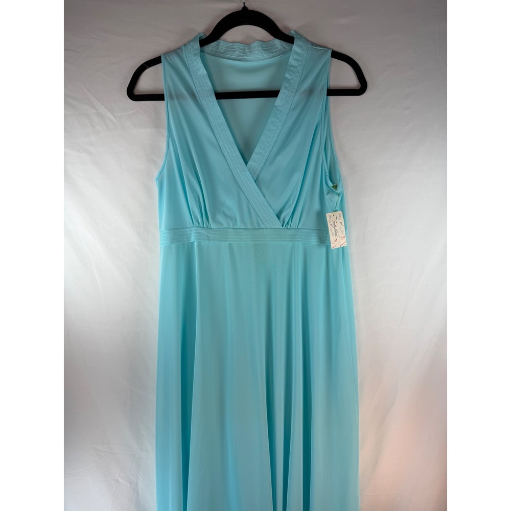 Vintage Smith & Welton Turquoise Blue Maxi Dress V-Neck Empire Waist ILGWU 70s